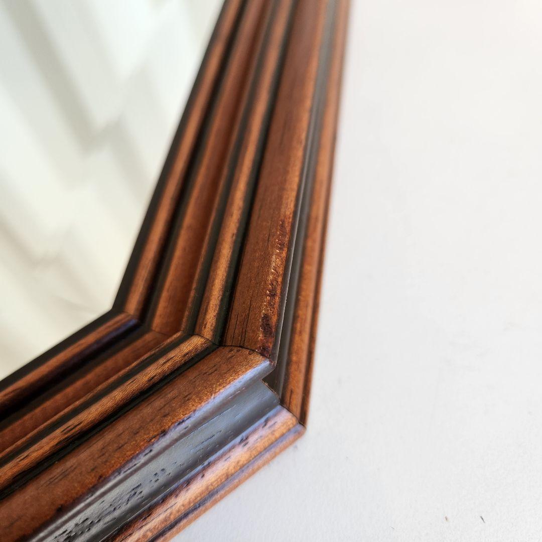 イタリア製　ヴィンテージ　ウォールナット　8角形　ウォールミラー 壁掛け鏡