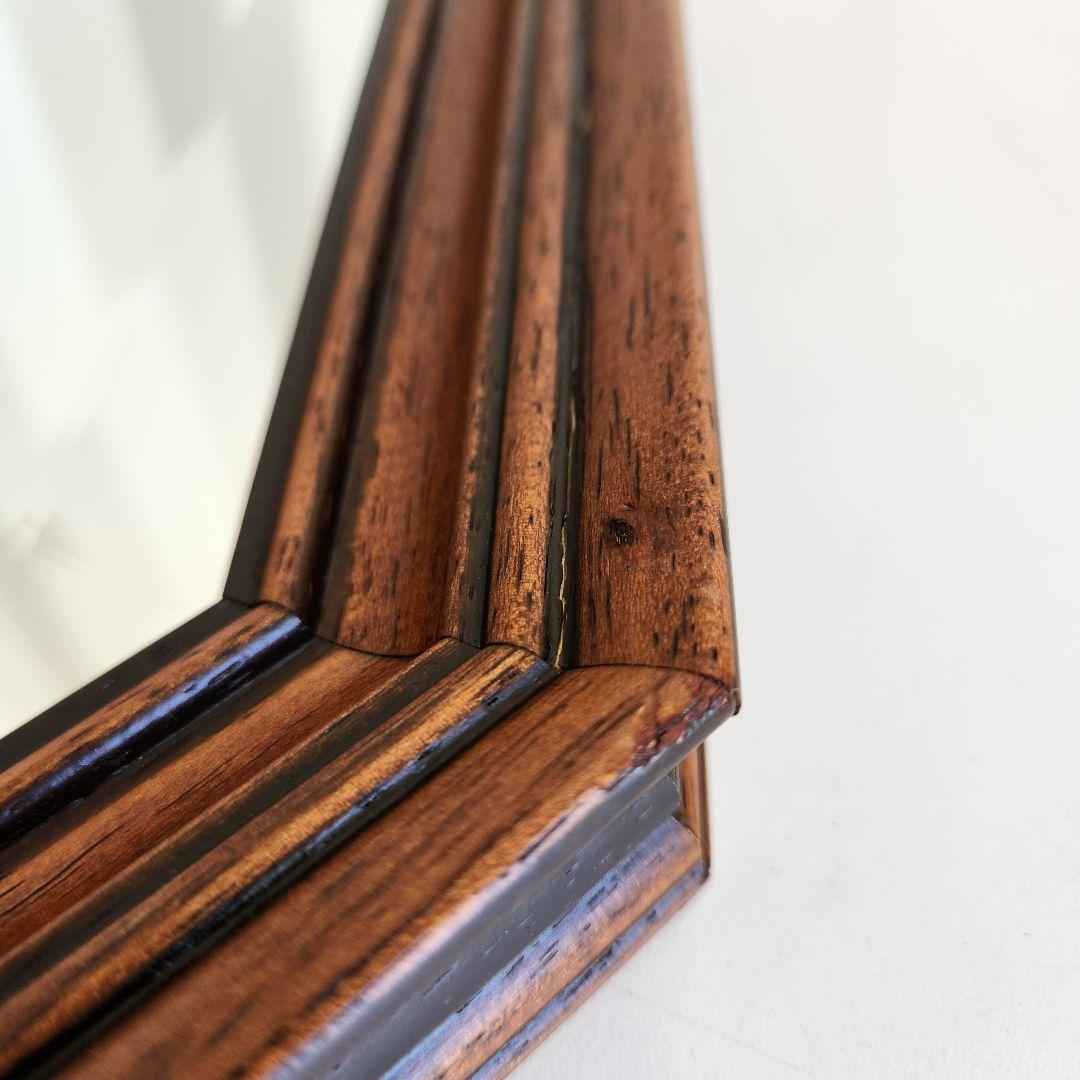 イタリア製　ヴィンテージ　ウォールナット　8角形　ウォールミラー 壁掛け鏡