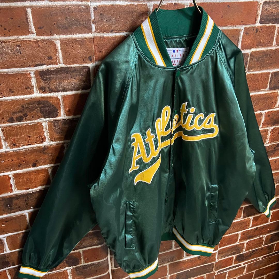 90s アスレチックス MLB スタジャン ナイロンジャケット メジャー 古着
