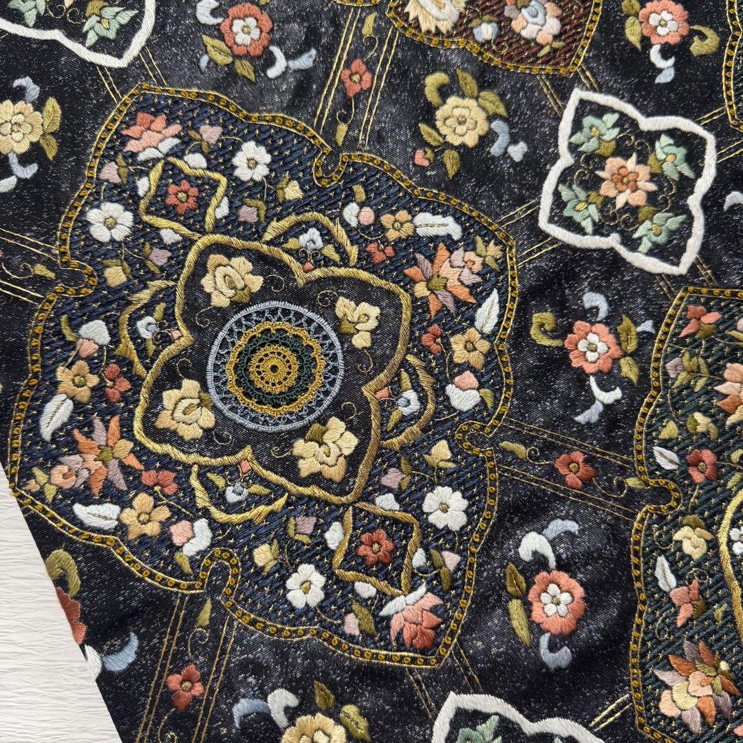 蘇州 汕頭 刺繍 菱華文 金糸 袋帯 正絹