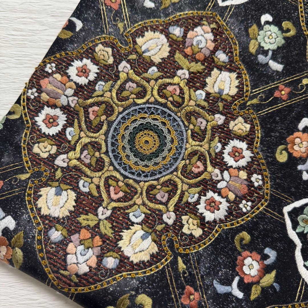 蘇州 汕頭 刺繍 菱華文 金糸 袋帯 正絹
