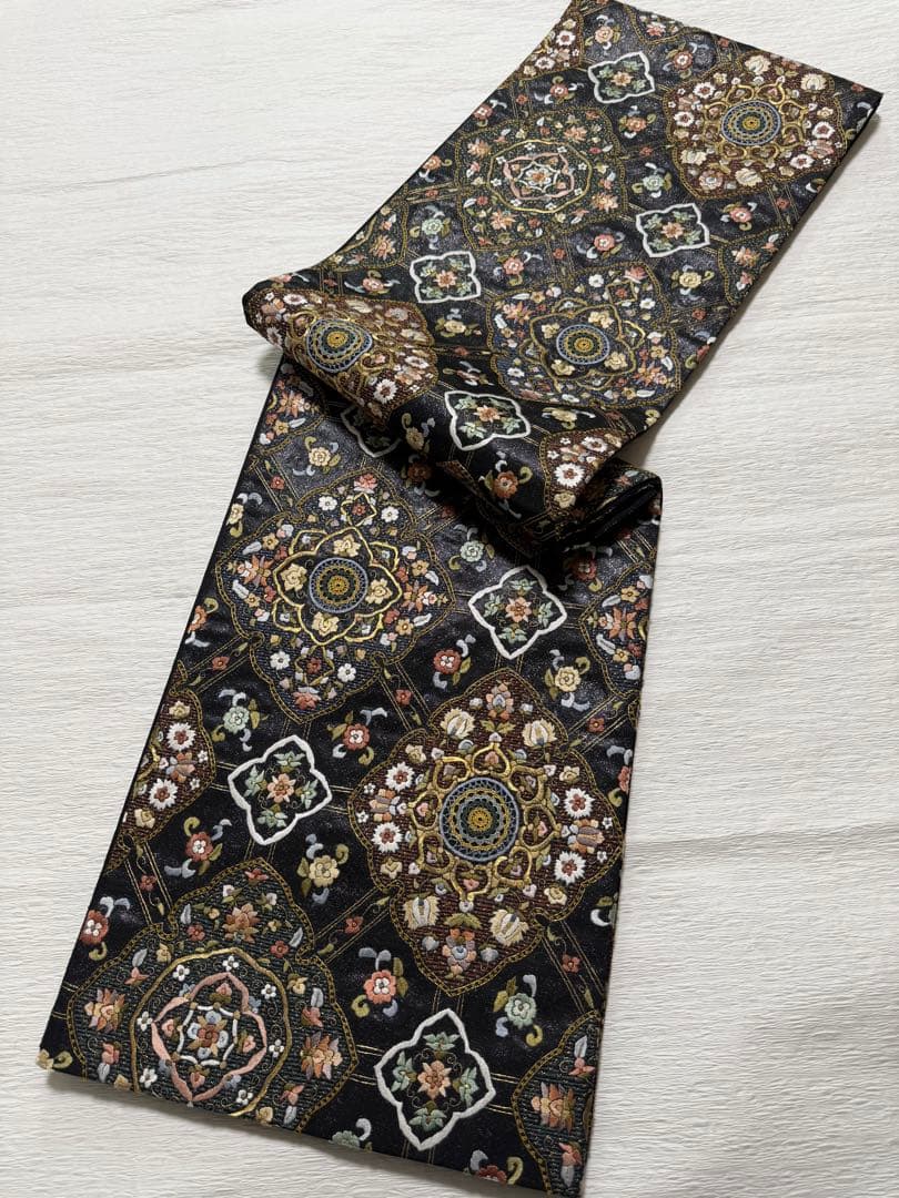 蘇州 汕頭 刺繍 菱華文 金糸 袋帯 正絹