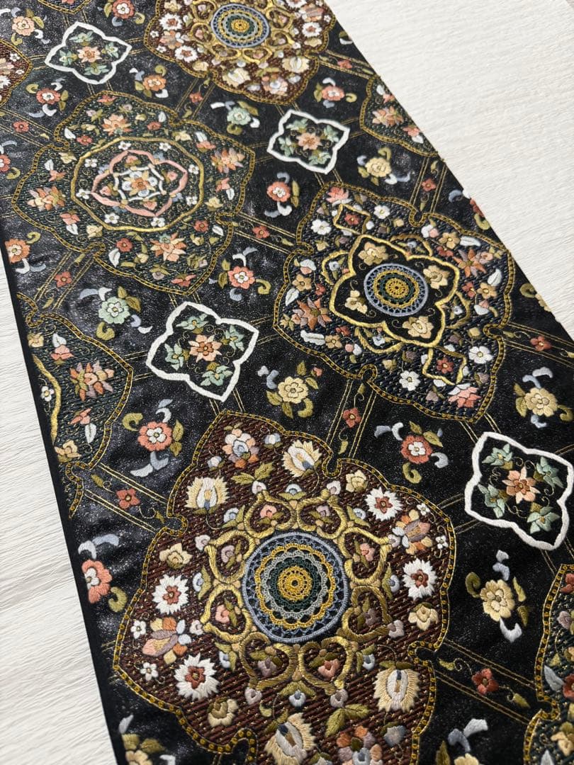 蘇州 汕頭 刺繍 菱華文 金糸 袋帯 正絹