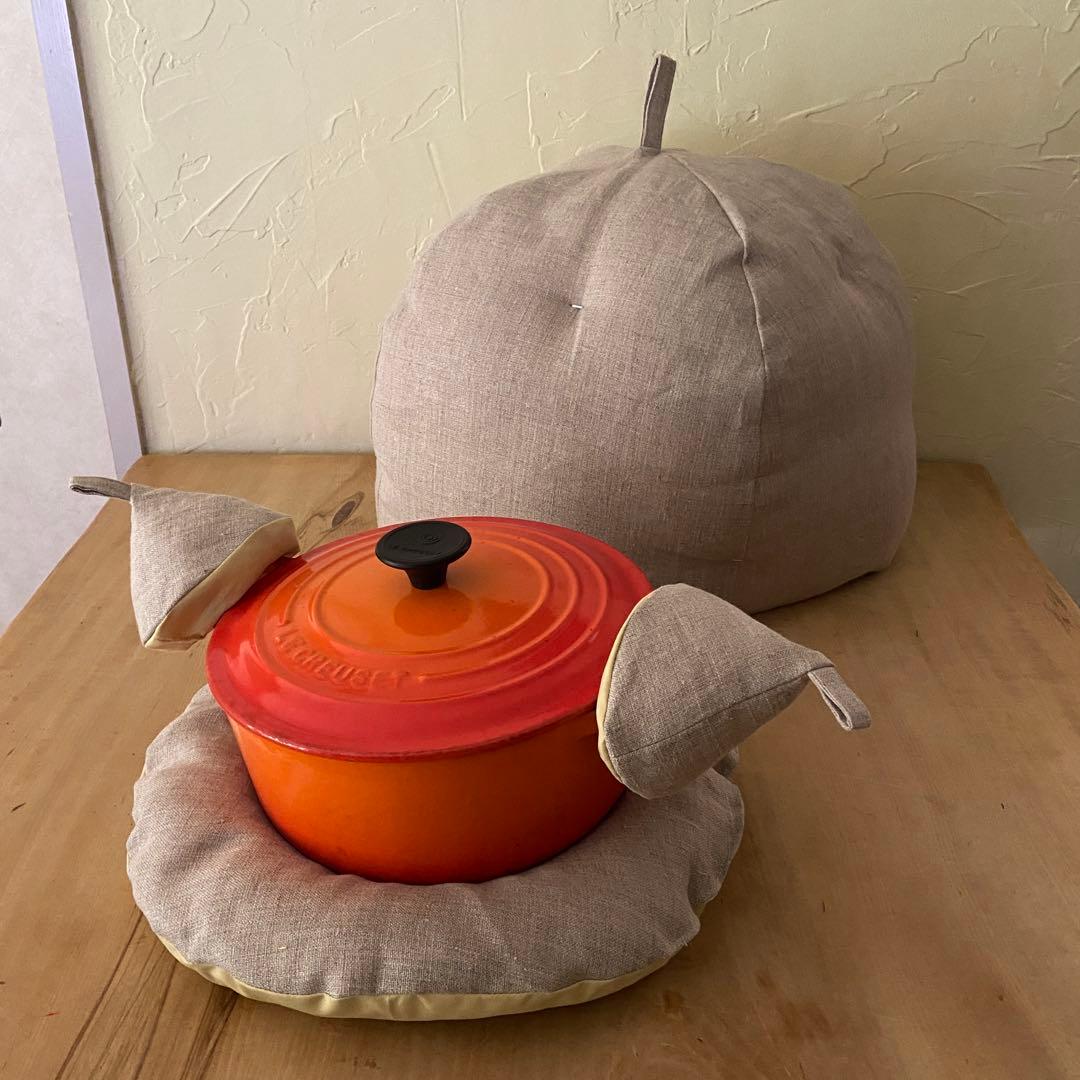 スリット入りリネンふかふか(保温調理)鍋保温カバー＋三角鍋つかみ