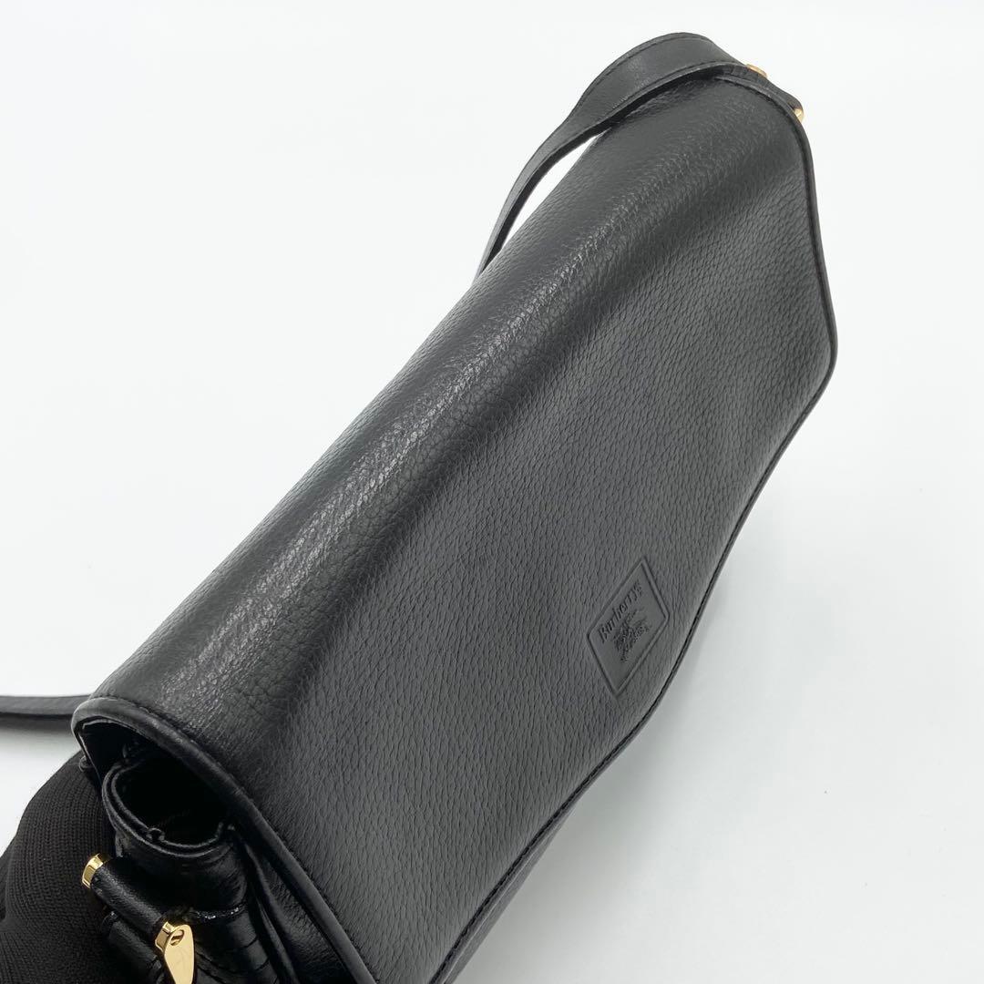 バーバリー　ショルダーバッグ　ホースロゴ　ノバチェック　シボ　レザー　ブラック