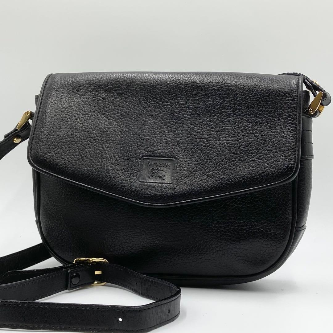 バーバリー　ショルダーバッグ　ホースロゴ　ノバチェック　シボ　レザー　ブラック