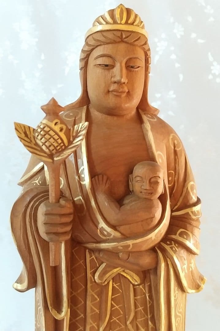 鬼子母神立像 天女形 訶梨帝母 子安 子授け 安産 守り神 木彫 仏像#507