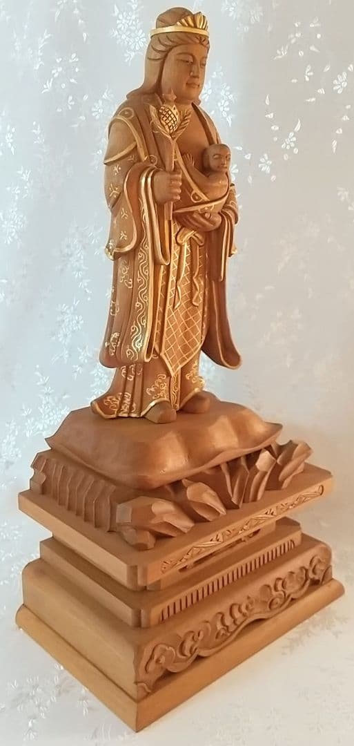鬼子母神立像 天女形 訶梨帝母 子安 子授け 安産 守り神 木彫 仏像#507