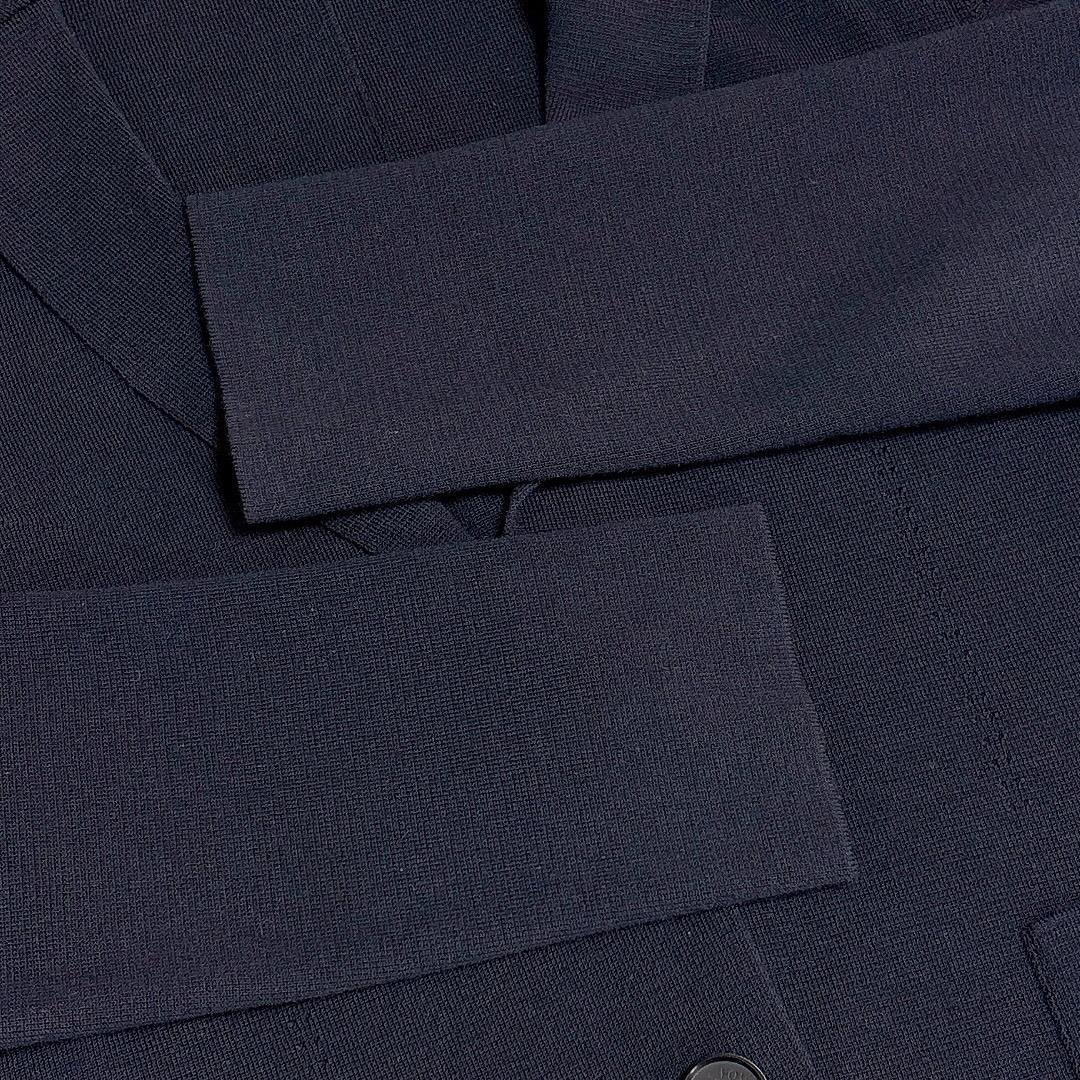 【美品】FOXEY ニット地テーラードジャケット 38 無地 ダークネイビー