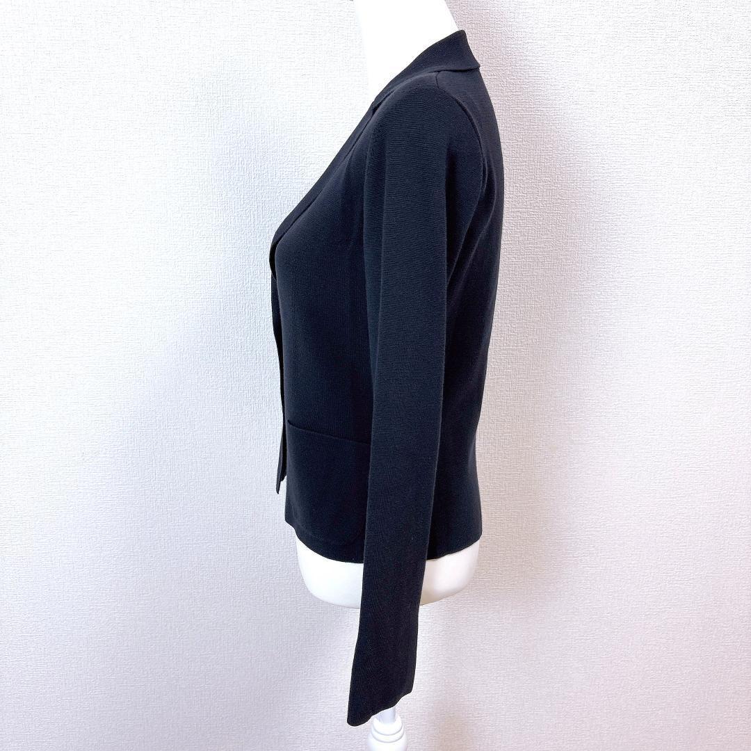 【美品】FOXEY ニット地テーラードジャケット 38 無地 ダークネイビー
