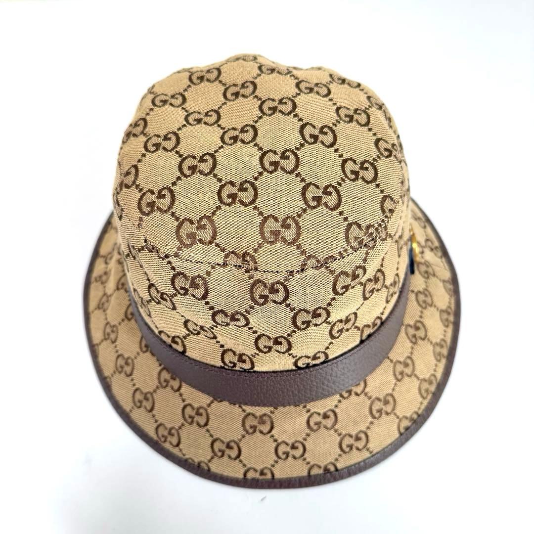 【ほぼ未使用】グッチ バケットハット GGキャンバス ブラウン Sサイズ 57