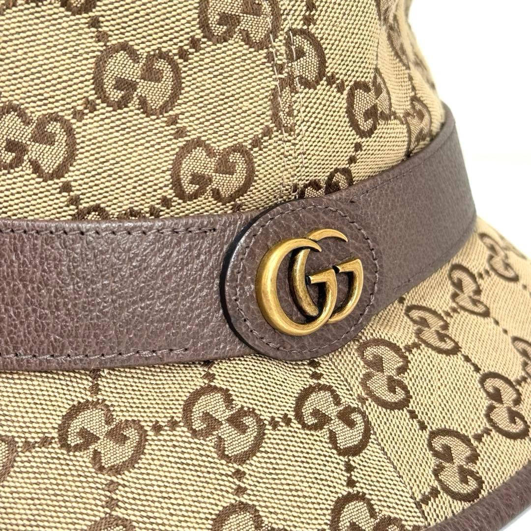【ほぼ未使用】グッチ バケットハット GGキャンバス ブラウン Sサイズ 57