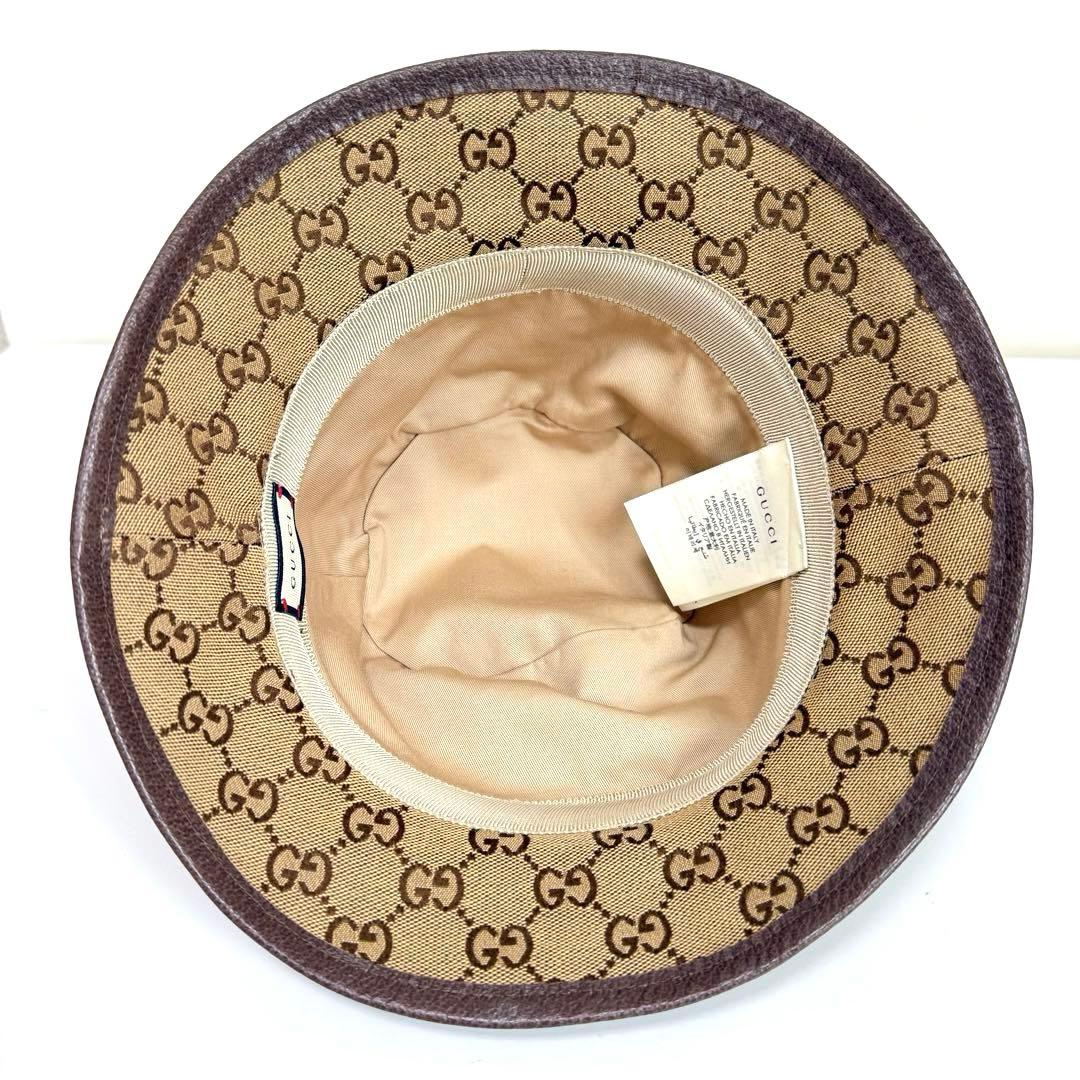 【ほぼ未使用】グッチ バケットハット GGキャンバス ブラウン Sサイズ 57