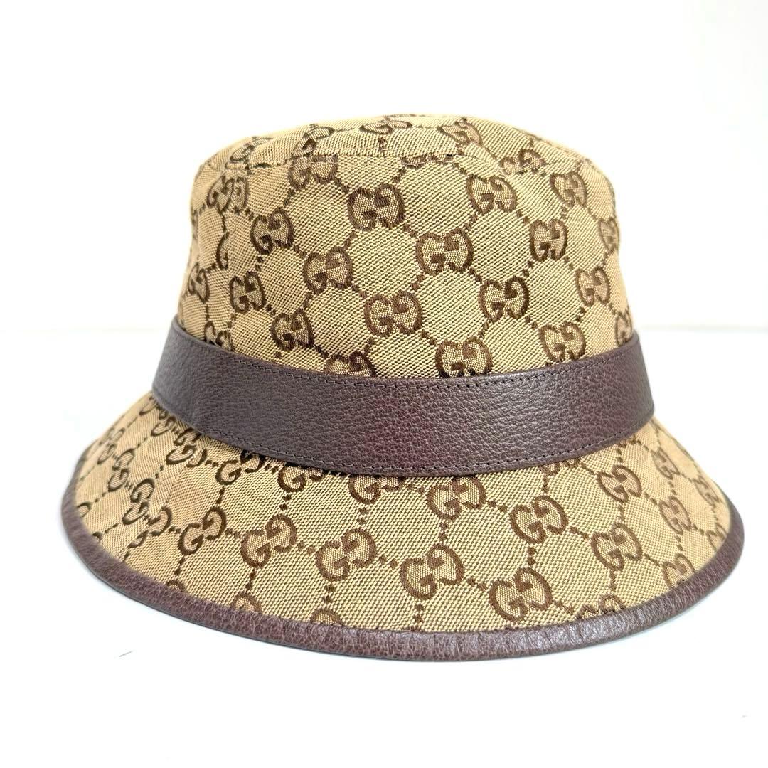 【ほぼ未使用】グッチ バケットハット GGキャンバス ブラウン Sサイズ 57