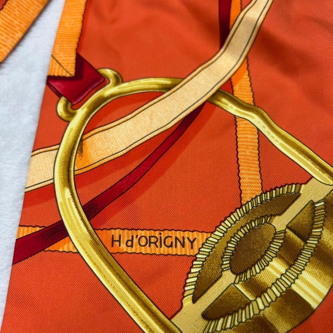 G186 エルメス アスコットタイ シルク100% オレンジ メンズ レディース
