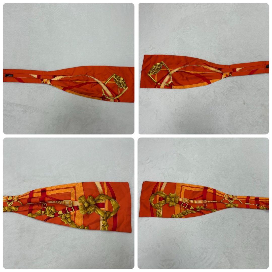 G186 エルメス アスコットタイ シルク100% オレンジ メンズ レディース