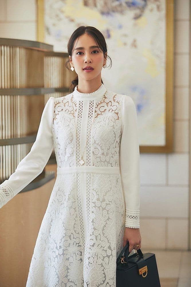 SEVEN TEN レースブロッキングワンピース　ホワイト　M