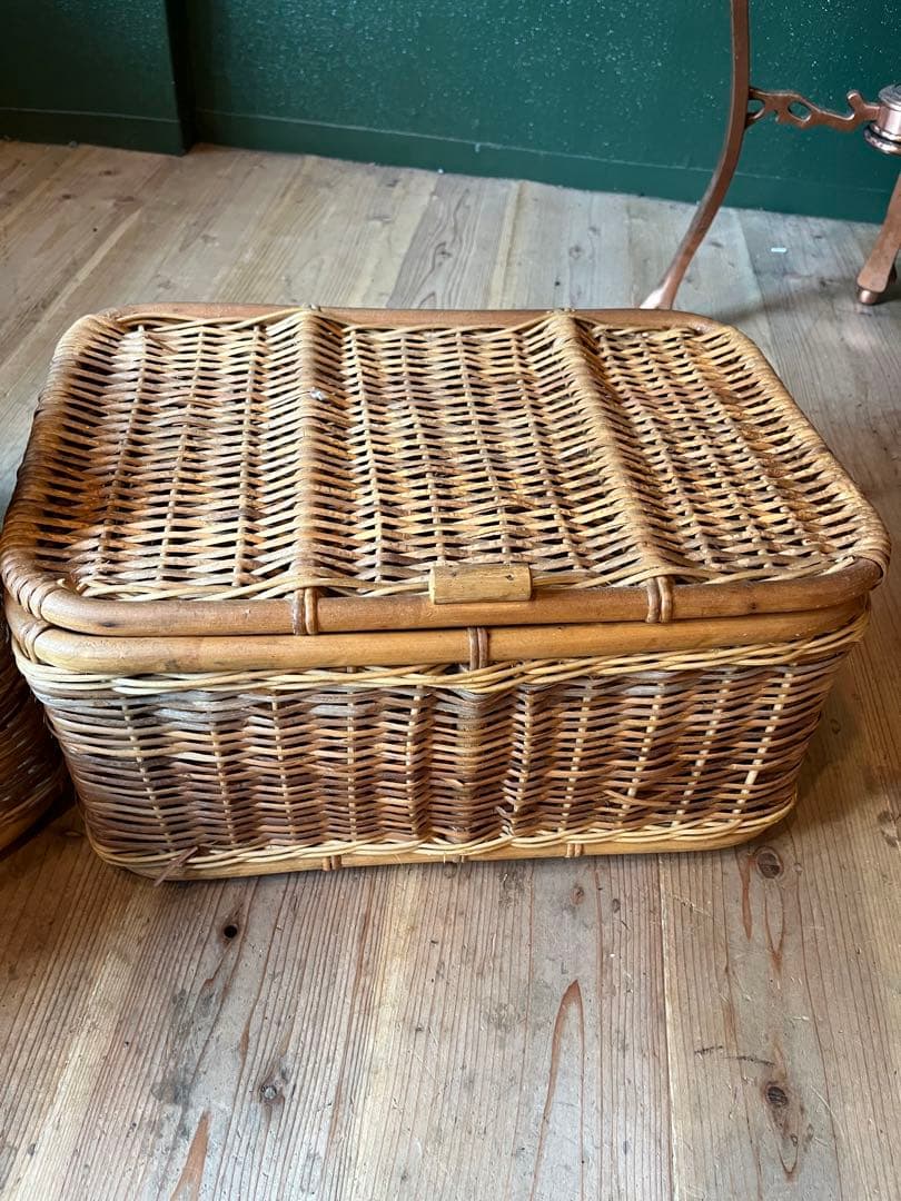 籐 ラタン かご バスケット 大小 セット 昭和レトロ 当時物 インテリア 収納