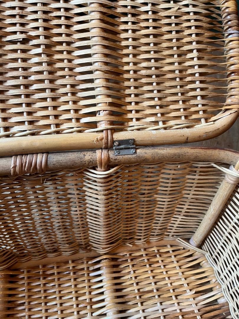 籐 ラタン かご バスケット 大小 セット 昭和レトロ 当時物 インテリア 収納