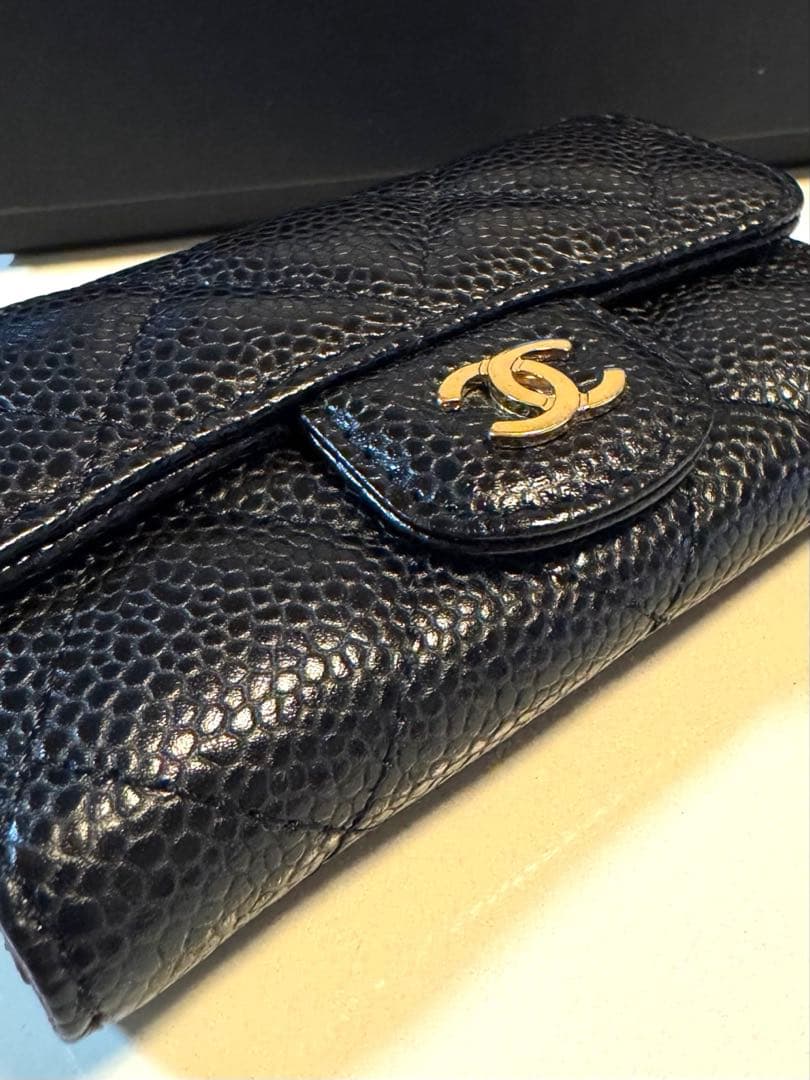 ♦︎極美品♦︎CHANELマトラッセキャビアスキンキーケース ブラック ゴールド金具