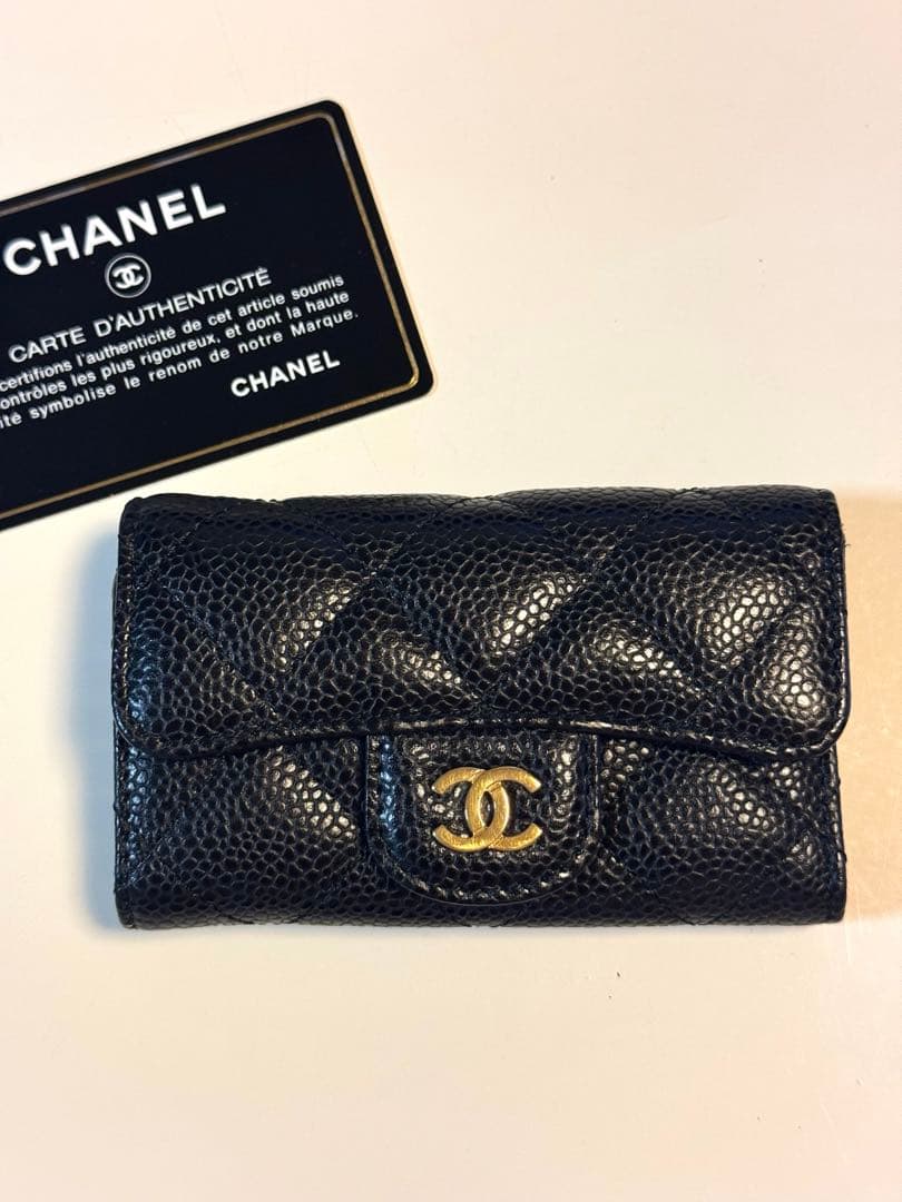 ♦︎極美品♦︎CHANELマトラッセキャビアスキンキーケース ブラック ゴールド金具