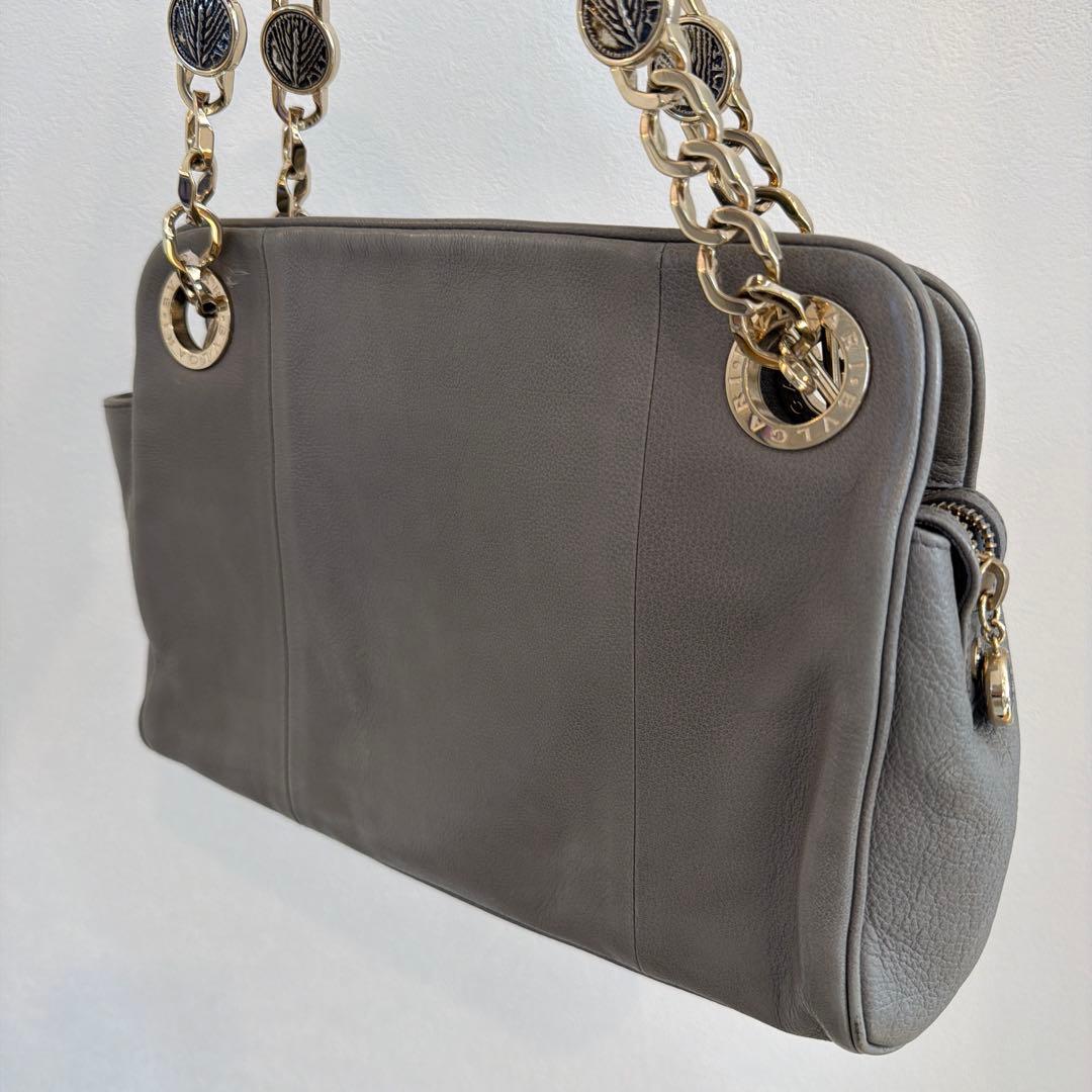 やーこ 【Used】BVLGARI ブルガリ グレー レザーバッグ