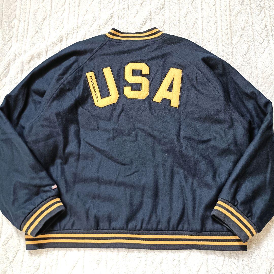 90s ラルフローレン POLO JEANS ウールスタジャン 紺 XXL