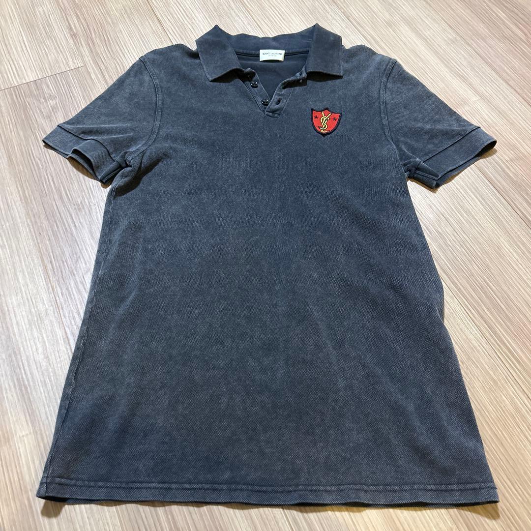 値下げSAINT LAURENT ダークグレー ヴィンテージ加工ポロシャツ