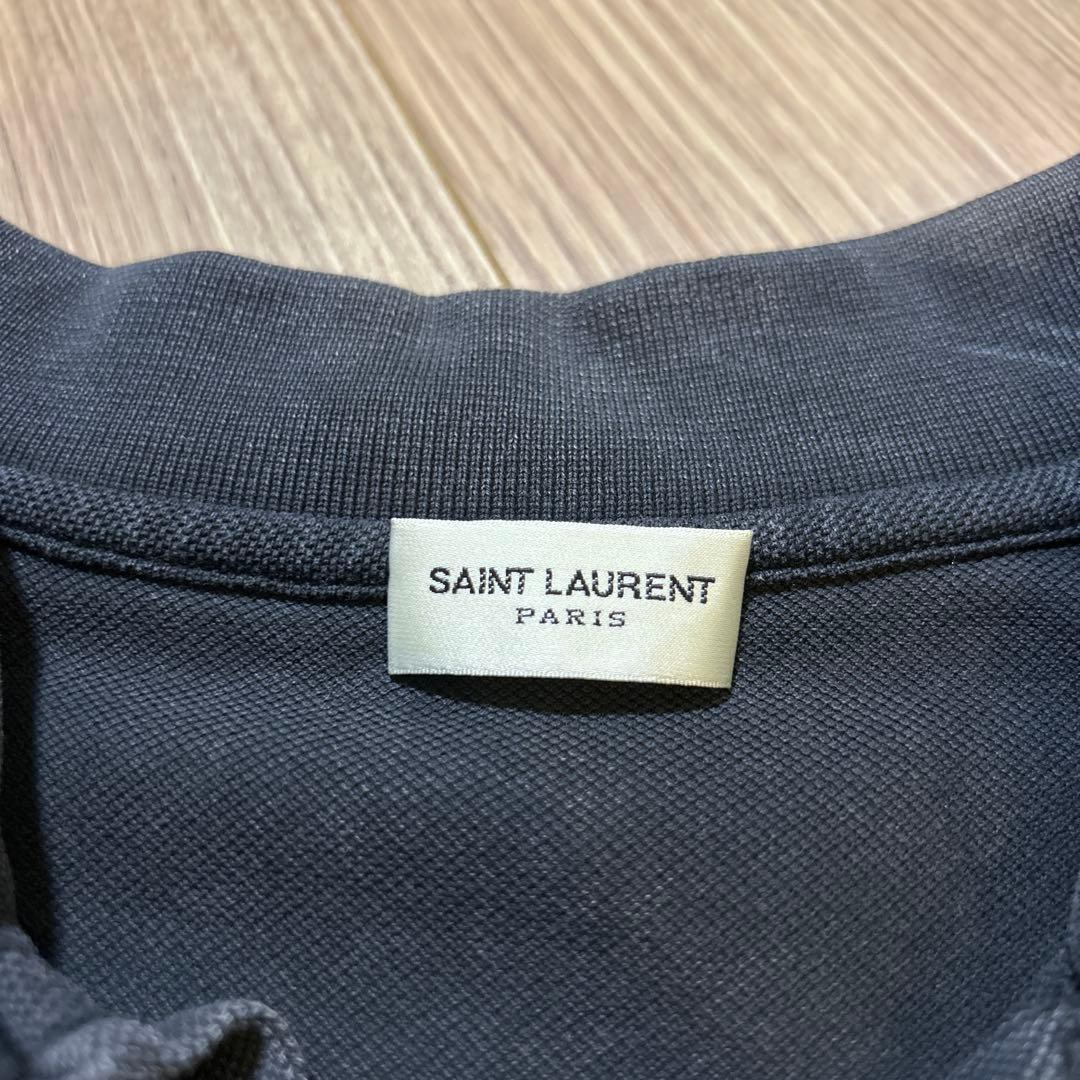 値下げSAINT LAURENT ダークグレー ヴィンテージ加工ポロシャツ
