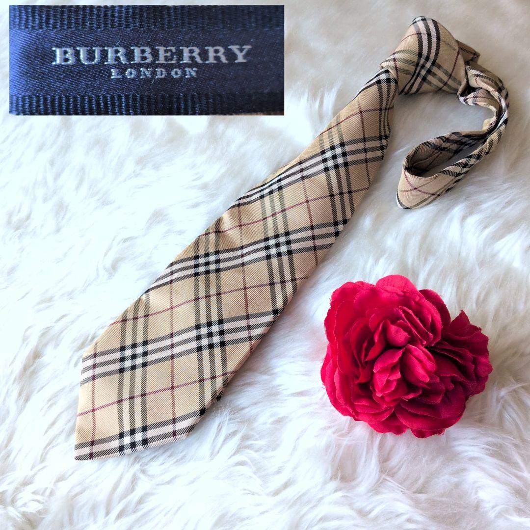 ✨ノバチェック✨バーバリーロンドン★ネクタイ★ベージュ★極美品★BURBERRY