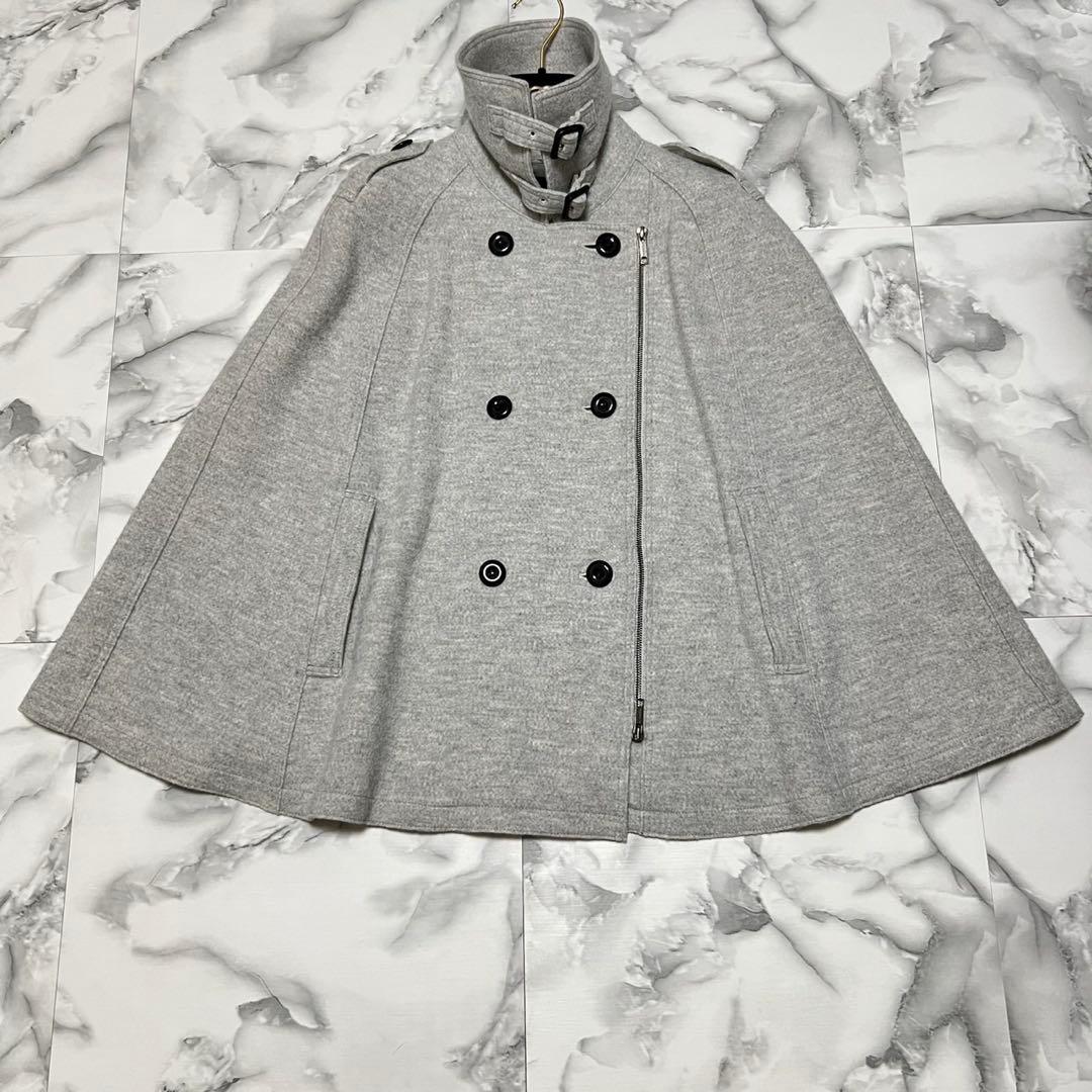 【美品】バーバリーロンドン　ケープコート　ポンチョ　ウール　Aライン　フリー
