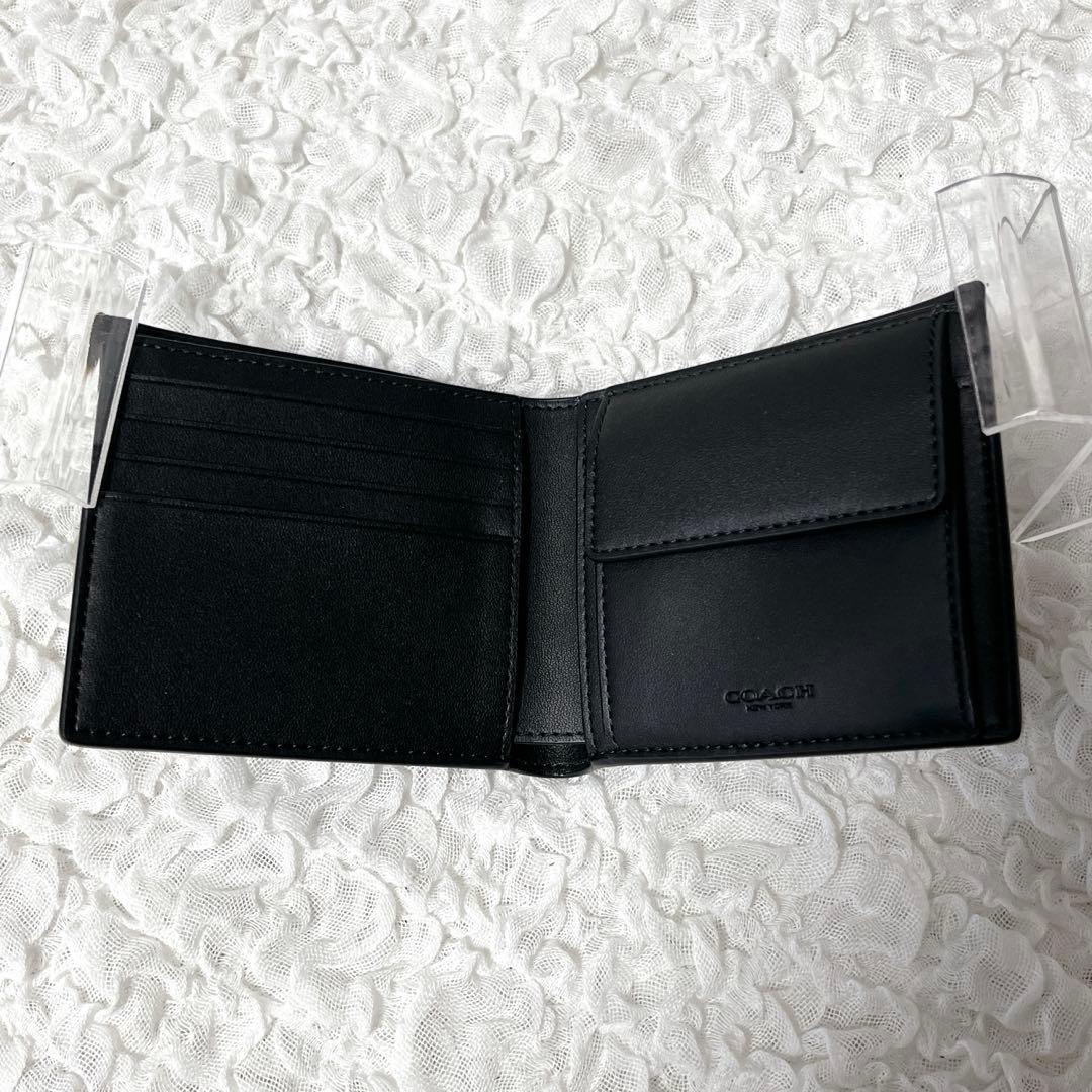 新品未使用✨COACH 二つ折り財布 ブラック モノグラム　コーチ　小銭入れ付き