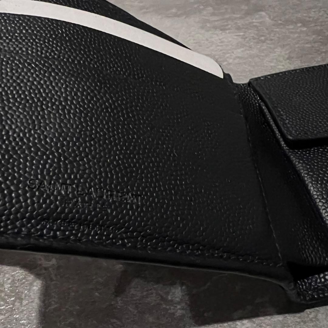 ⭐️サンローラン⭐️ 二つ折り財布 グレインレザー ブラック ロゴ刻印