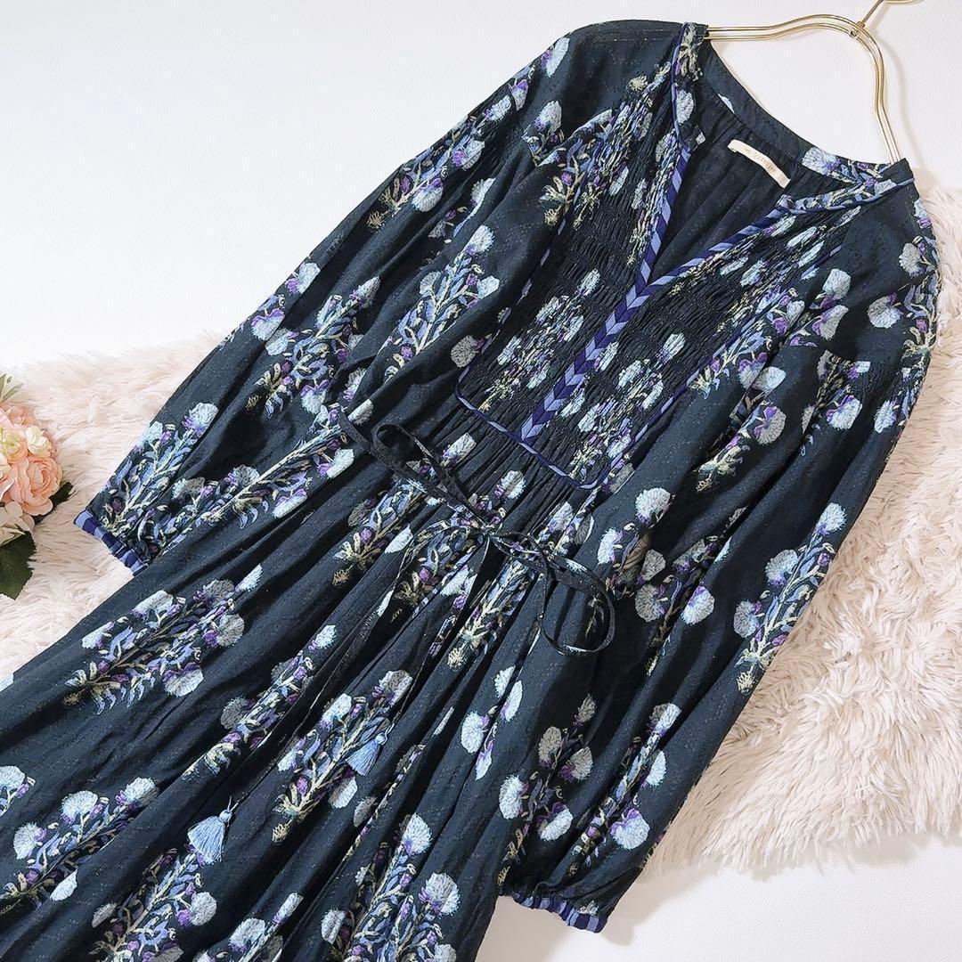 極美品ꕥヌキテパ 2024 完売 コットンジャガードマリーゴールドプリントドレス