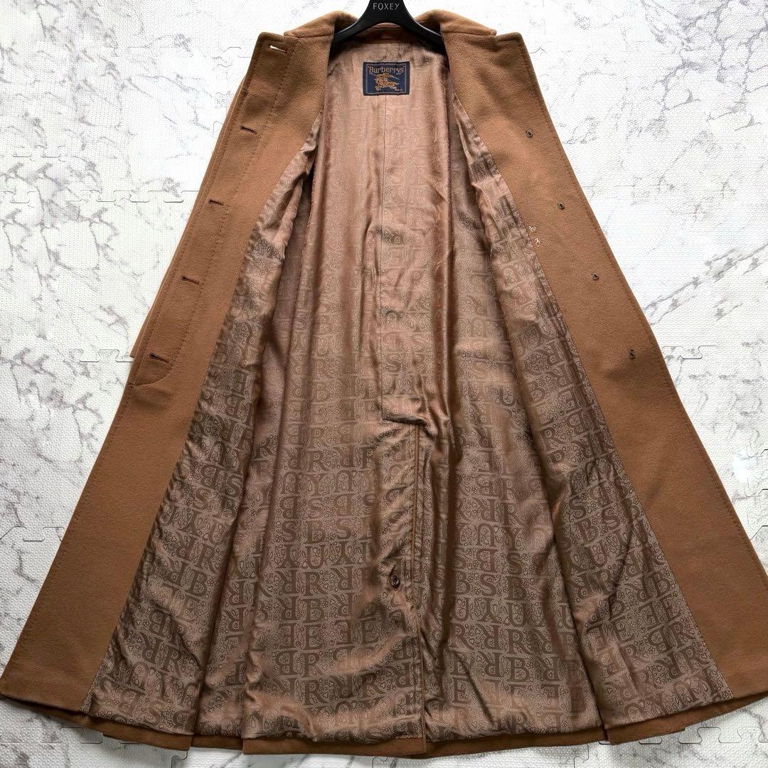 極美品✨バーバリー カシミヤ100% ステンカラーコート 裏地ロゴ総柄 キャメル