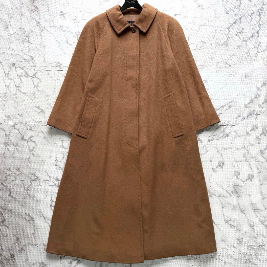 極美品✨バーバリー カシミヤ100% ステンカラーコート 裏地ロゴ総柄 キャメル