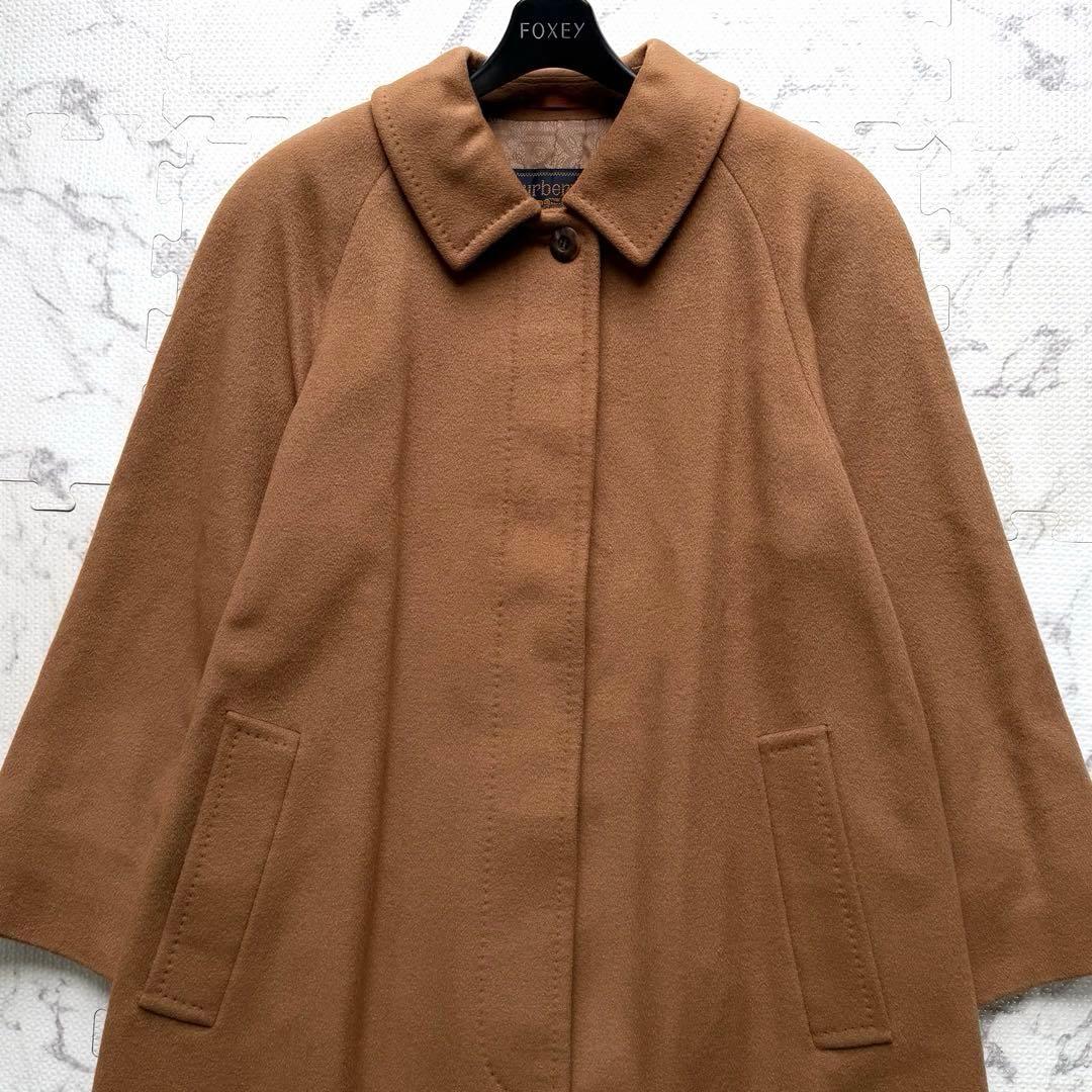 極美品✨バーバリー カシミヤ100% ステンカラーコート 裏地ロゴ総柄 キャメル