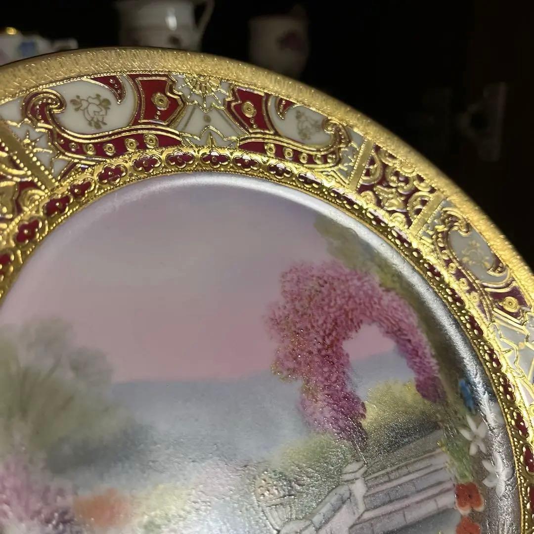 オールドノリタケ マルキ印　金盛り　風景花鳥文皿 里帰り　アンティーク