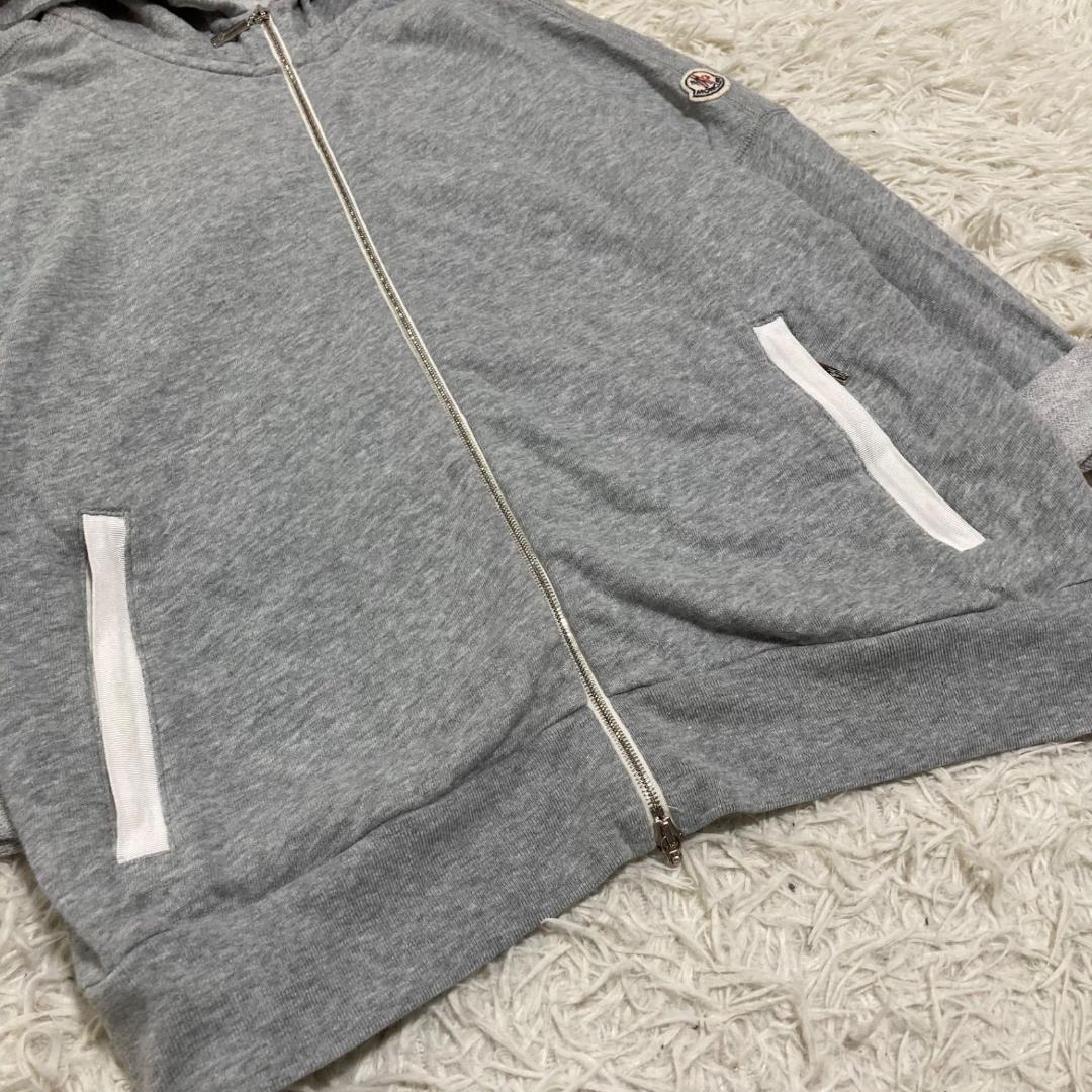 14718✨モンクレール ロゴワッペン フード付きジップパーカー グレー XS