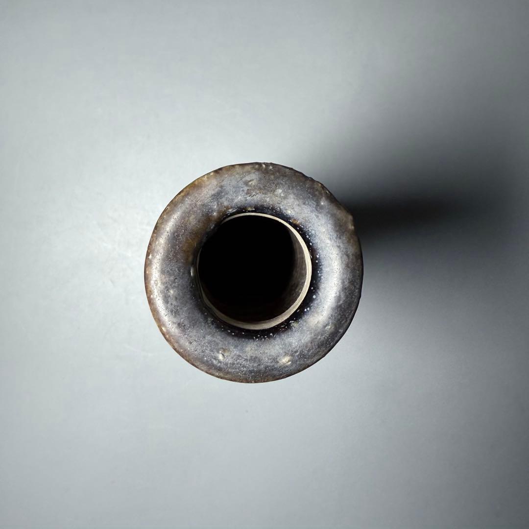 古唐津　花生　共箱　古美術　枯れの美　釉薬の流れ　19cm　蒐集家放出品