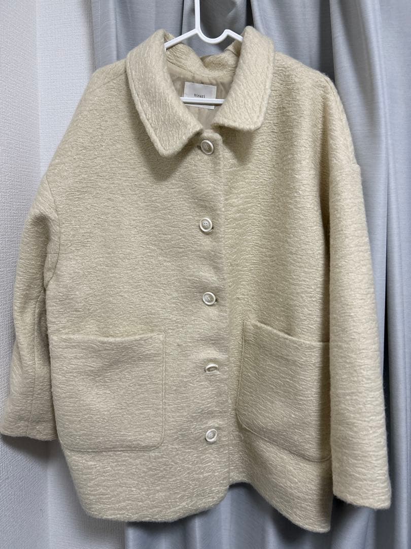 hinari ステンカラーシャギーミドルコート アイボリー