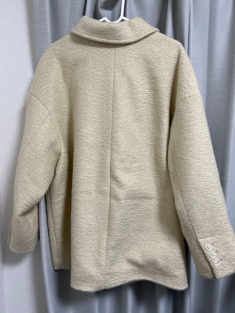 hinari ステンカラーシャギーミドルコート アイボリー