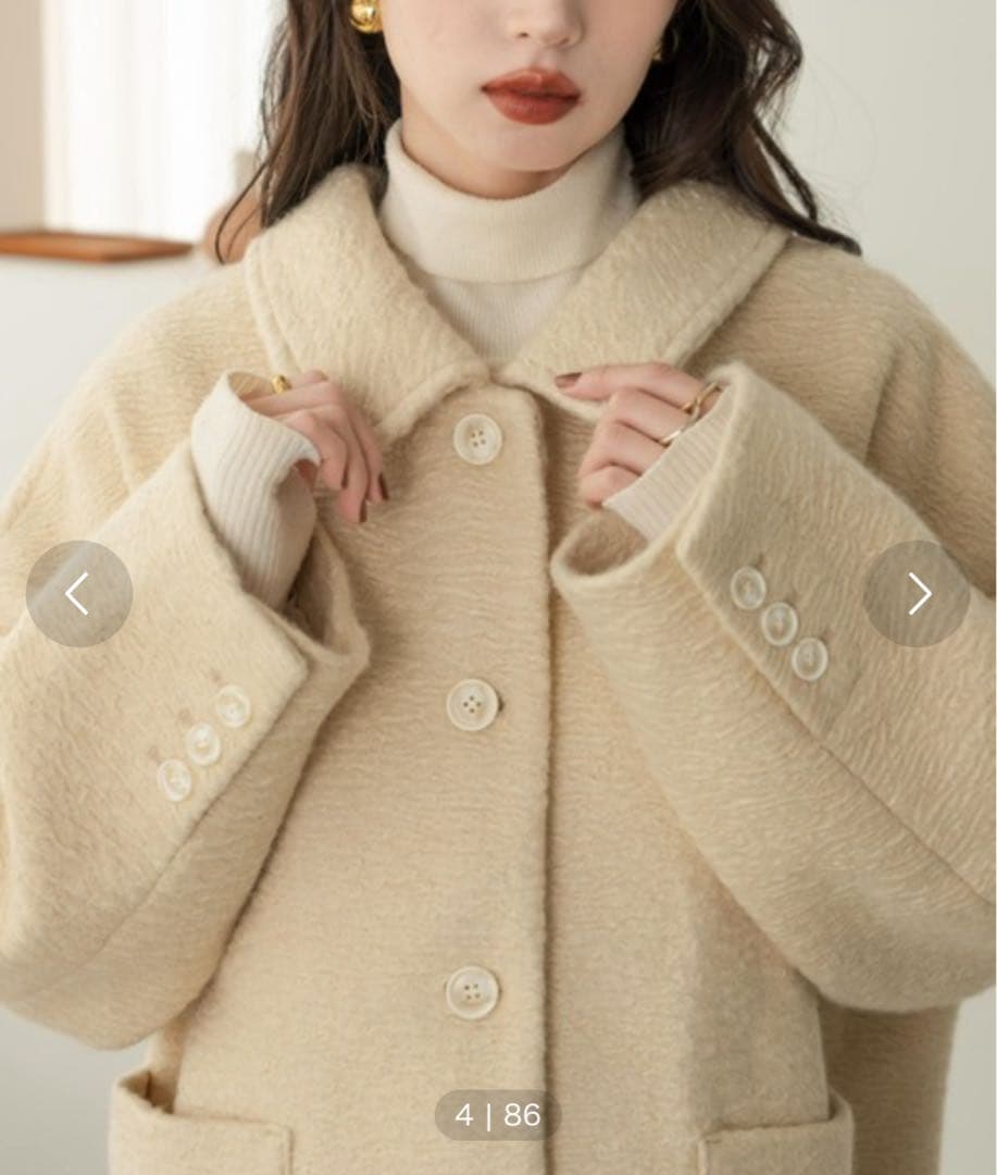 hinari ステンカラーシャギーミドルコート アイボリー