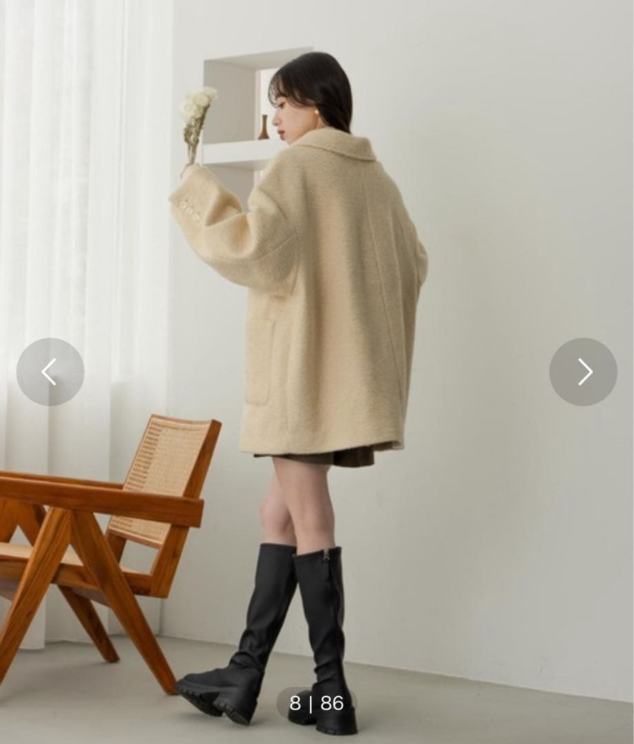 hinari ステンカラーシャギーミドルコート アイボリー