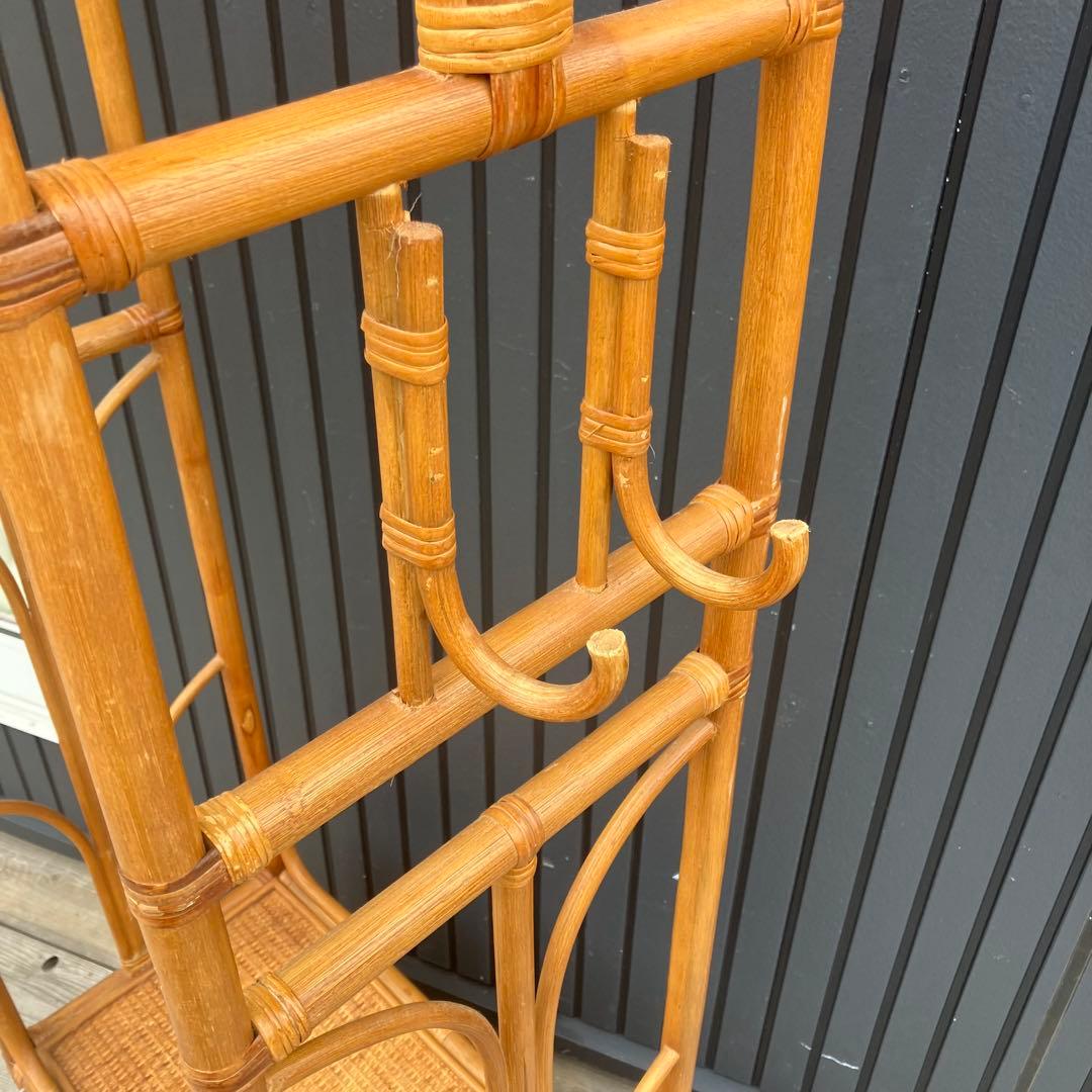 昭和レトロ アーチ型 ラタンハンガーラック 籐家具 花柄カバー付き 古家具