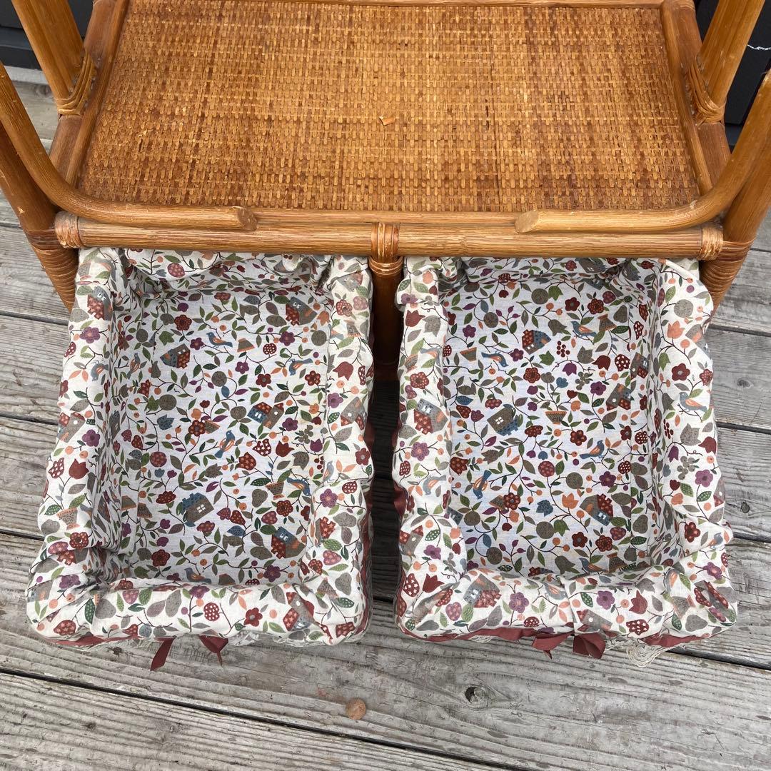 昭和レトロ アーチ型 ラタンハンガーラック 籐家具 花柄カバー付き 古家具
