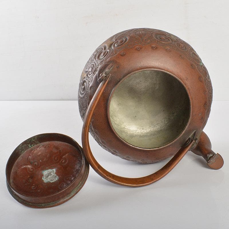 煎茶道具　銅製鎚起　花文　湯沸し　水次　薬缶　M　R6809