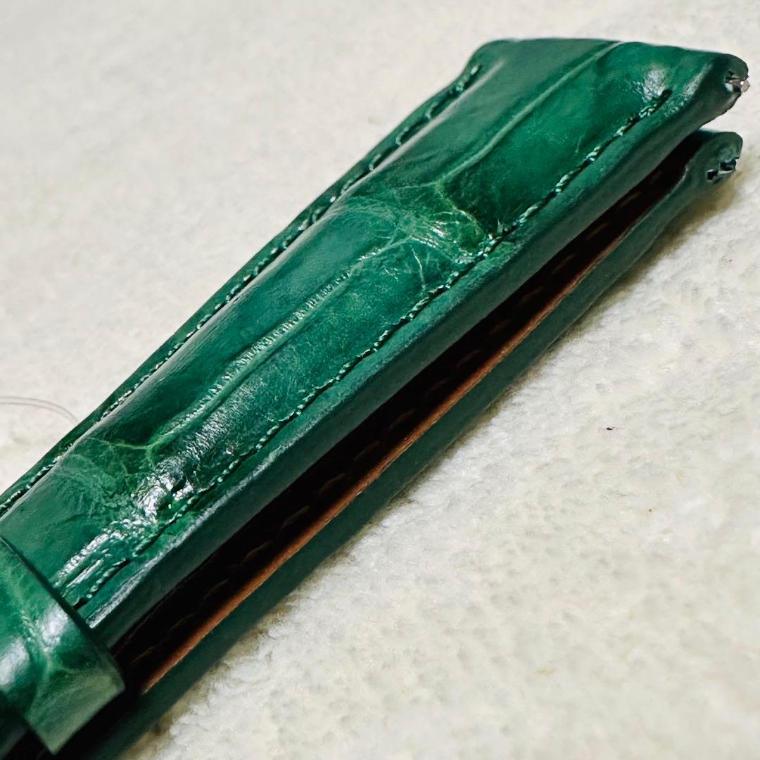 6036#20mm-16mmグリーン★本物クロコダイルレザーベルト★スイス製