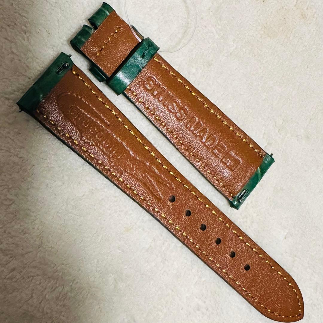 6036#20mm-16mmグリーン★本物クロコダイルレザーベルト★スイス製