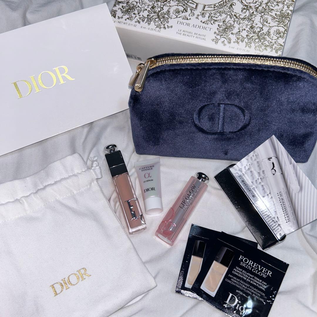 Dior ノベルティ ネイビー ベロア ポーチ 2023 クリスマスコフレ